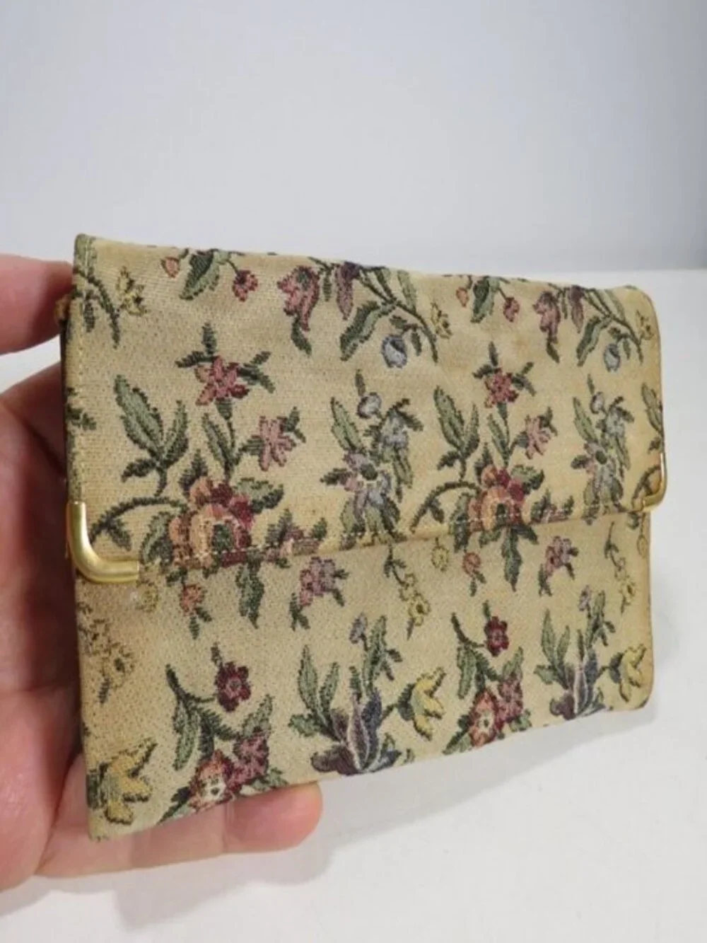 VTG 1950s tapestry wallet change purse with thick vintage mirror mini bag